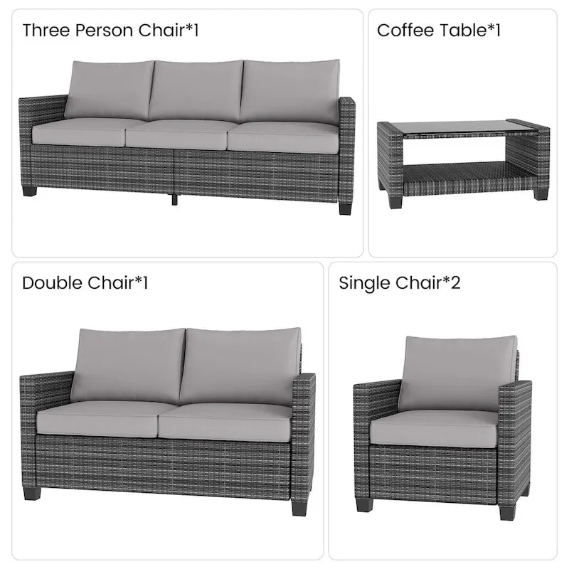Ensemble de meubles de patio en rotin 5 pièces, canapé sectionnel d'extérieur 7 places avec table de rangement