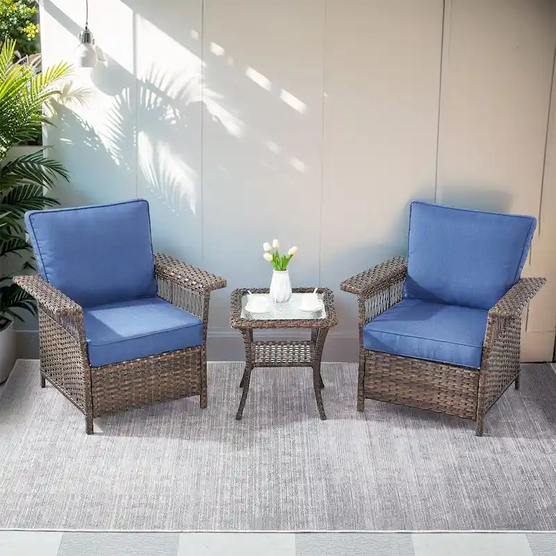 Fauteuil de patio en osier d'extérieur avec table d'appoint - Marron