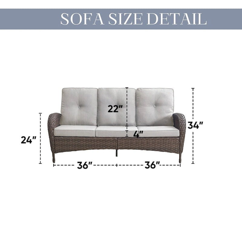 Canapé d'extérieur 7 places avec fauteuils pivotants et poufs - Marron
