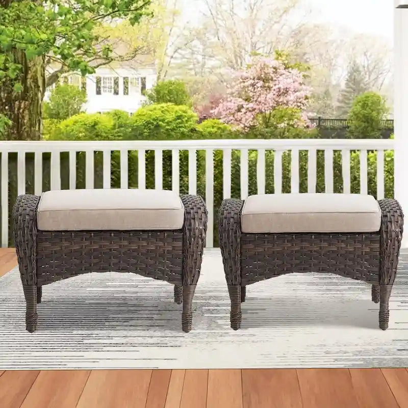 Canapé d'extérieur 7 places avec fauteuils pivotants et poufs - Marron
