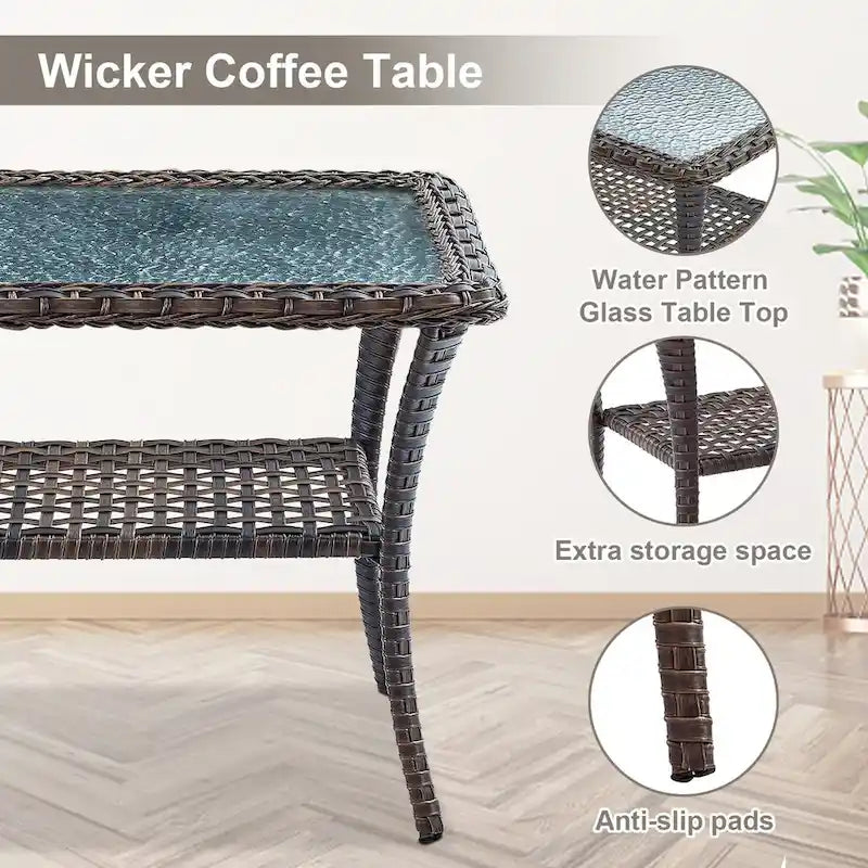 Canapé d'extérieur 7 places avec fauteuils pivotants et poufs - Marron