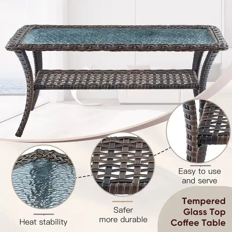 Canapé d'extérieur 7 places avec fauteuils pivotants et poufs - Marron