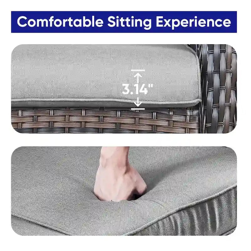 Canapé d'extérieur 7 places avec fauteuils pivotants et poufs - Marron