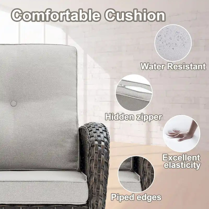 Canapé d'extérieur 7 places avec fauteuils pivotants et poufs - Marron
