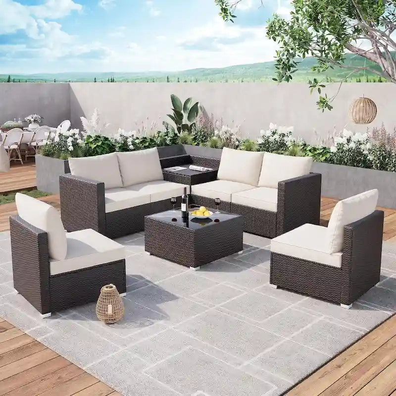 Ensemble de meubles de patio extérieur 8 pièces, coussins de 10 cm
