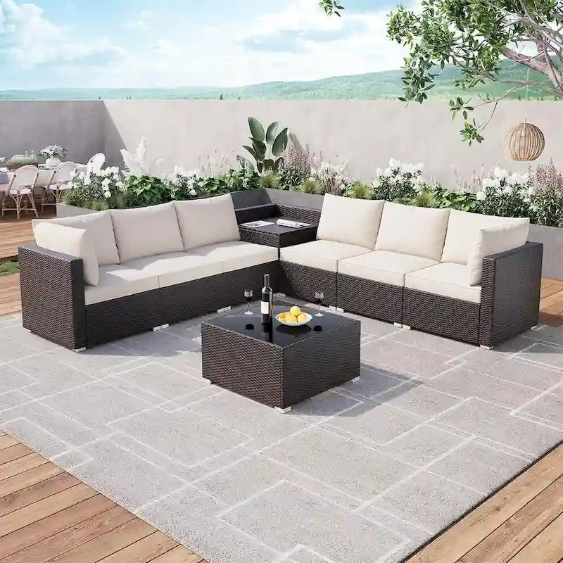 Ensemble de meubles de patio extérieur 8 pièces, coussins de 10 cm