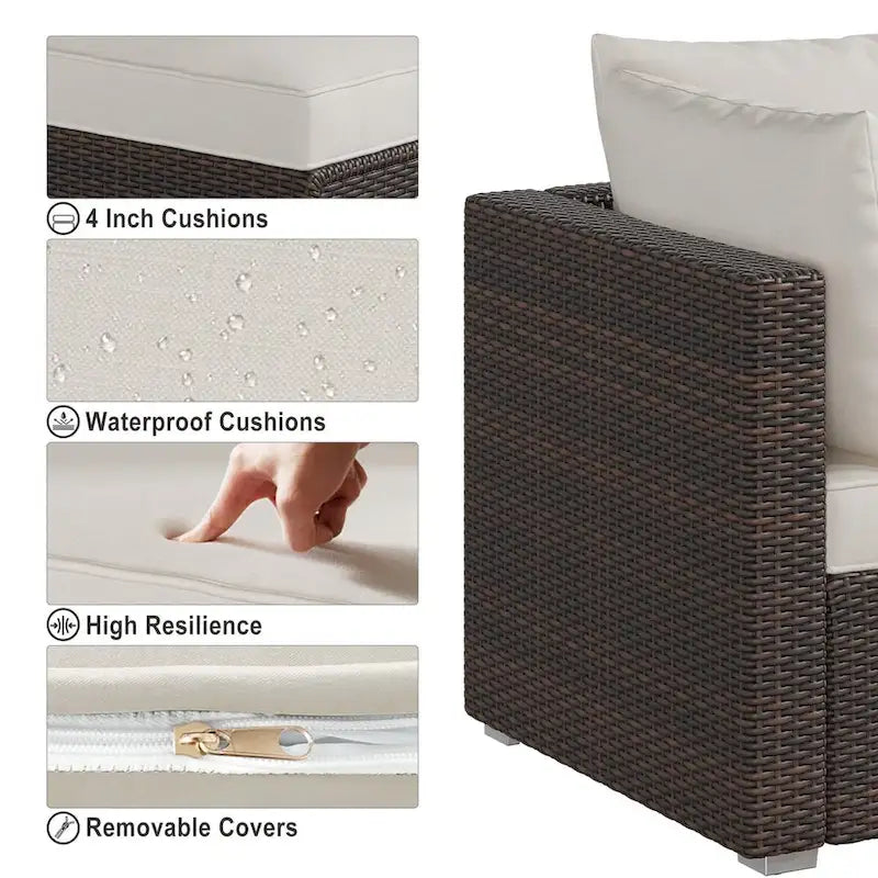 Ensemble de meubles de patio extérieur 8 pièces, coussins de 10 cm