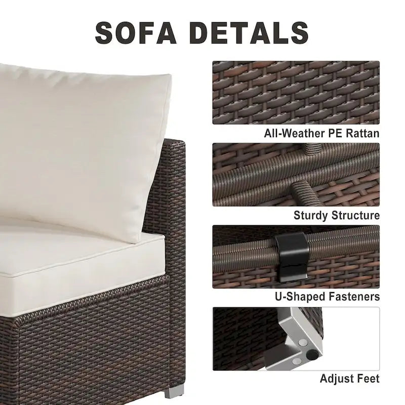 Ensemble de meubles de patio extérieur 8 pièces, coussins de 10 cm