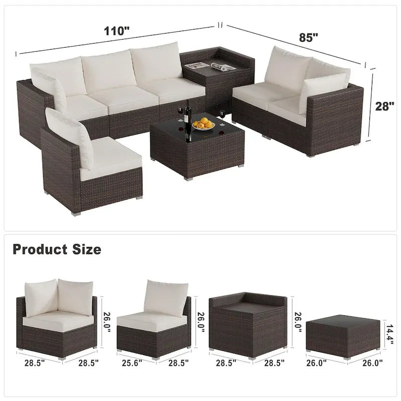Ensemble de meubles de patio extérieur 8 pièces, coussins de 10 cm