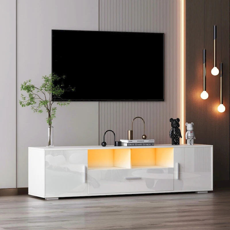 Meuble TV, meuble de divertissement, console TV avec ceinture lumineuse LED, ceinture lumineuse contrôlable à distance