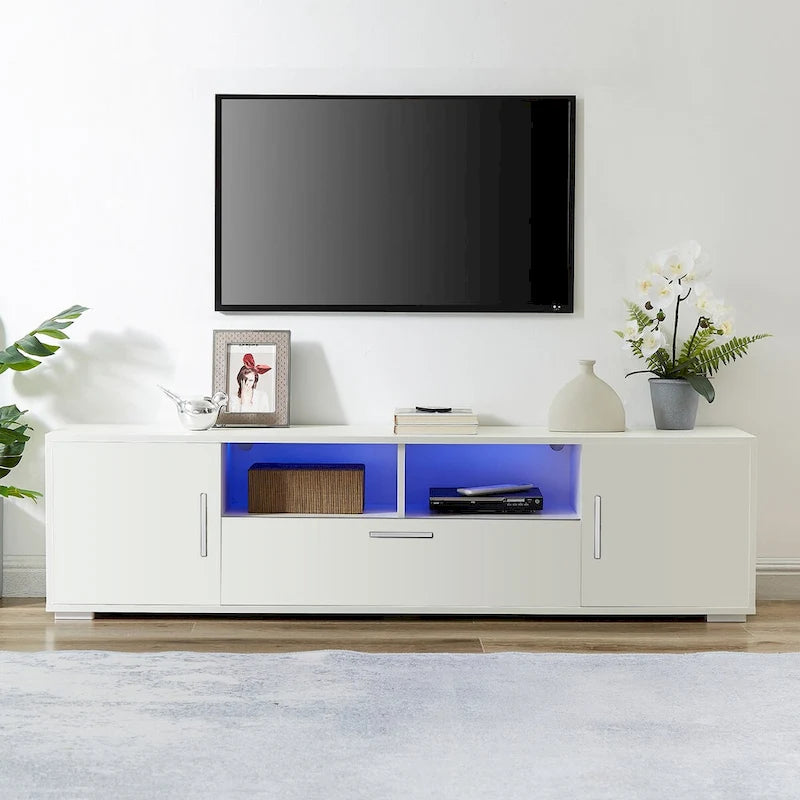 Meuble TV, meuble de divertissement, console TV avec ceinture lumineuse LED, ceinture lumineuse contrôlable à distance
