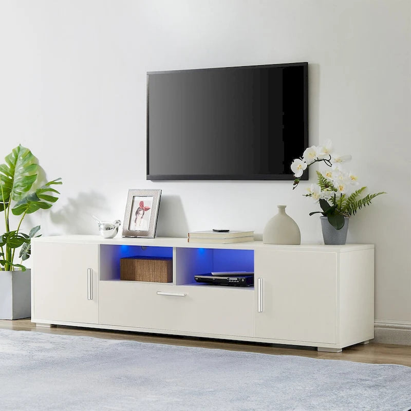 Meuble TV, meuble de divertissement, console TV avec ceinture lumineuse LED, ceinture lumineuse contrôlable à distance