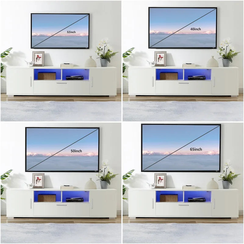 Meuble TV, meuble de divertissement, console TV avec ceinture lumineuse LED, ceinture lumineuse contrôlable à distance