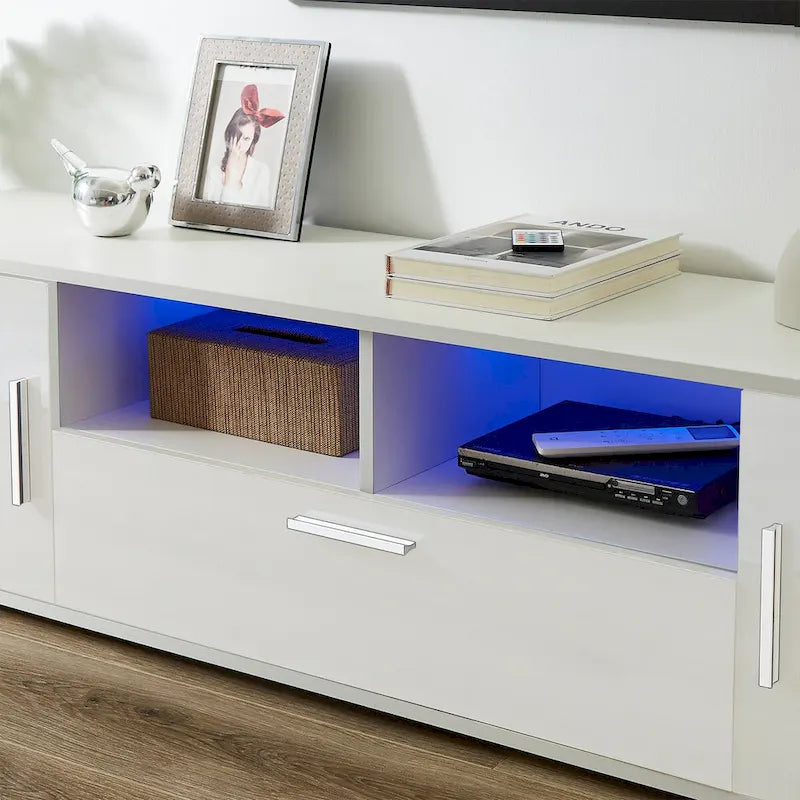 Meuble TV, meuble de divertissement, console TV avec ceinture lumineuse LED, ceinture lumineuse contrôlable à distance