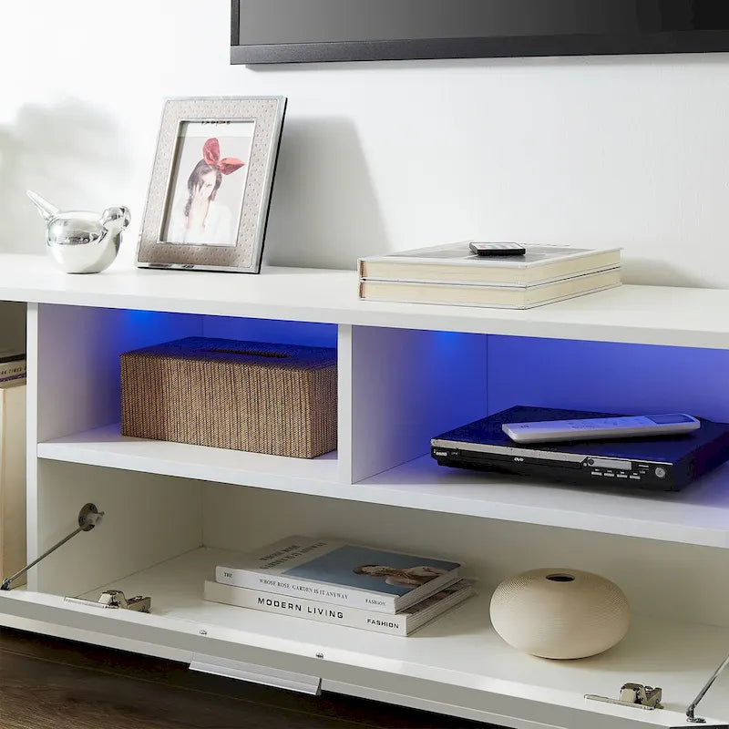 Meuble TV, meuble de divertissement, console TV avec ceinture lumineuse LED, ceinture lumineuse contrôlable à distance