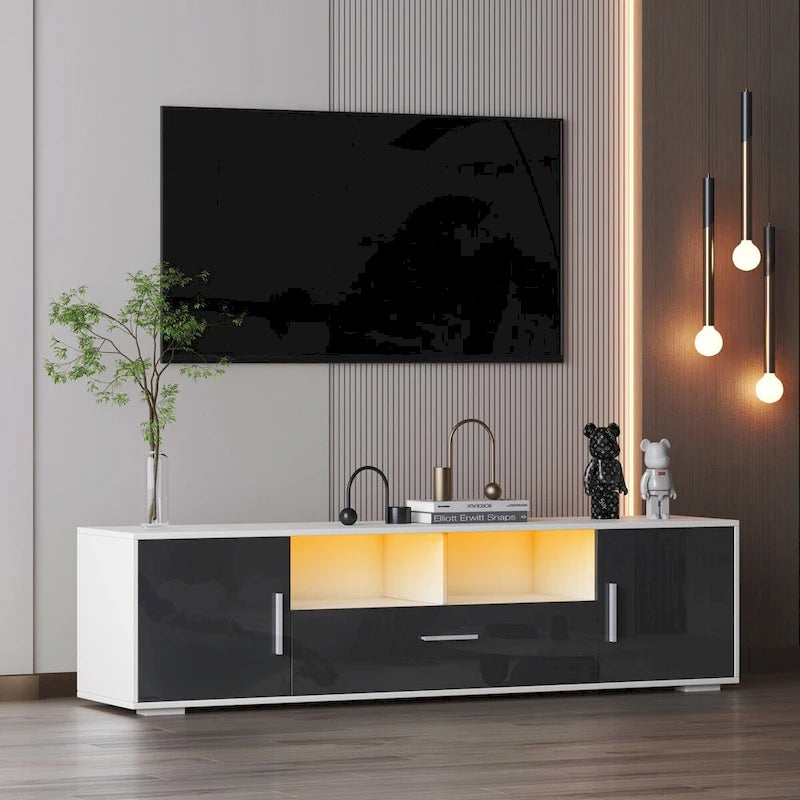 Meuble TV, meuble de divertissement, console TV avec ceinture lumineuse LED, ceinture lumineuse contrôlable à distance