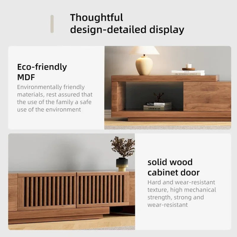 Meuble TV moderne extensible jusqu'à 261 cm avec 5 espaces de rangement – 261 L x 40 P x 35 H cm