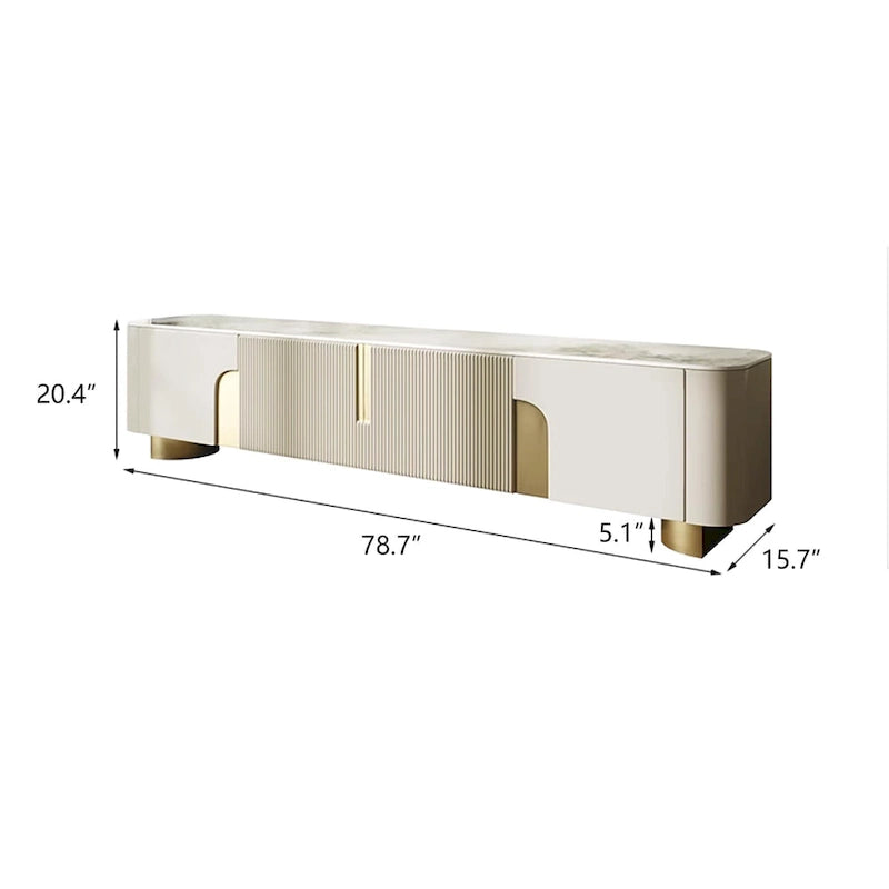 Meuble TV de 200 cm avec 3 tiroirs, couleur blanche, plateau en pierre frittée - 200 cm
