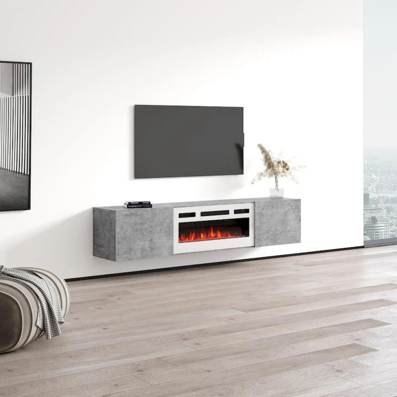 Meuble TV flottant Baja WH-EF avec cheminée