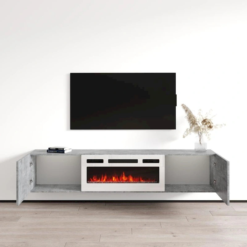 Meuble TV flottant Baja WH-EF avec cheminée