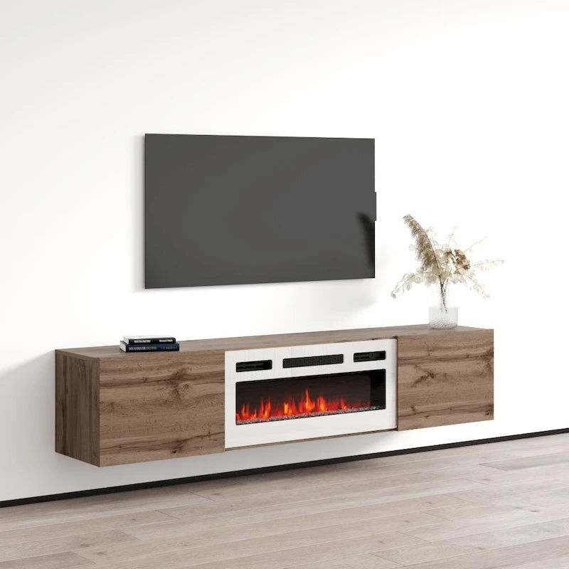 Meuble TV flottant Baja WH-EF avec cheminée