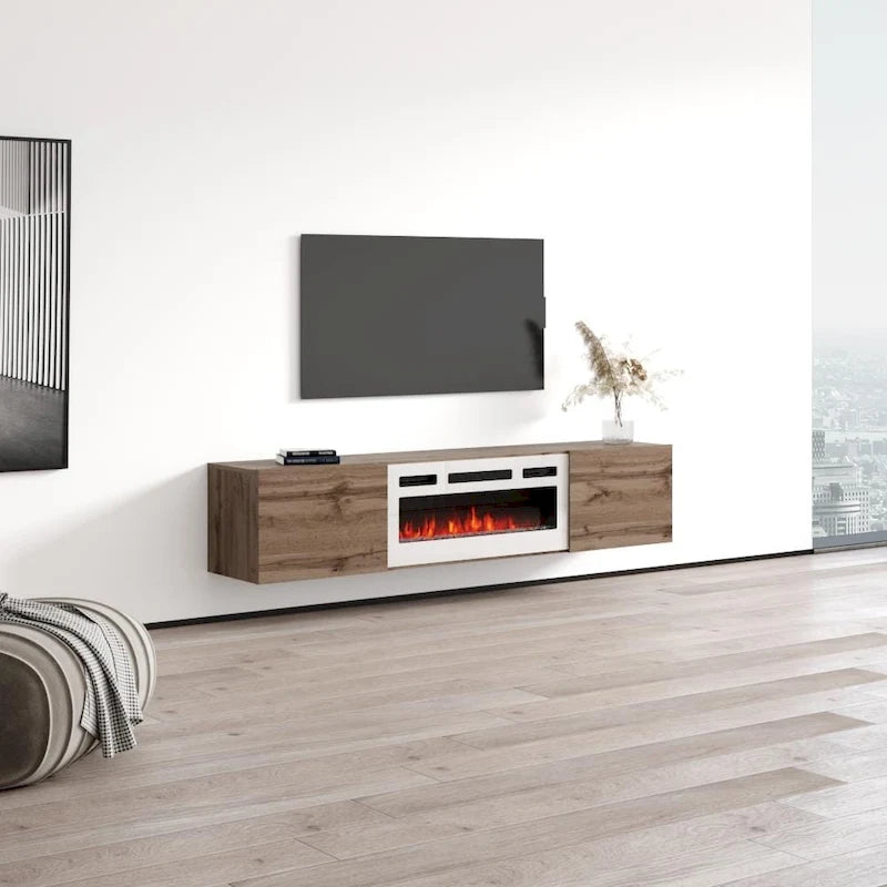 Meuble TV flottant Baja WH-EF avec cheminée