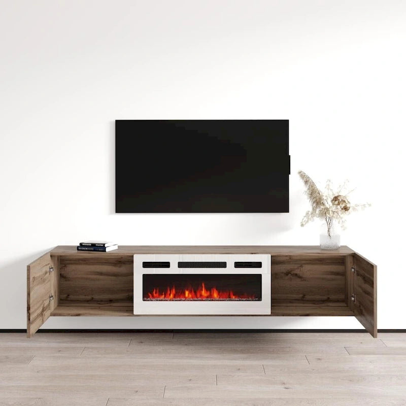 Meuble TV flottant Baja WH-EF avec cheminée