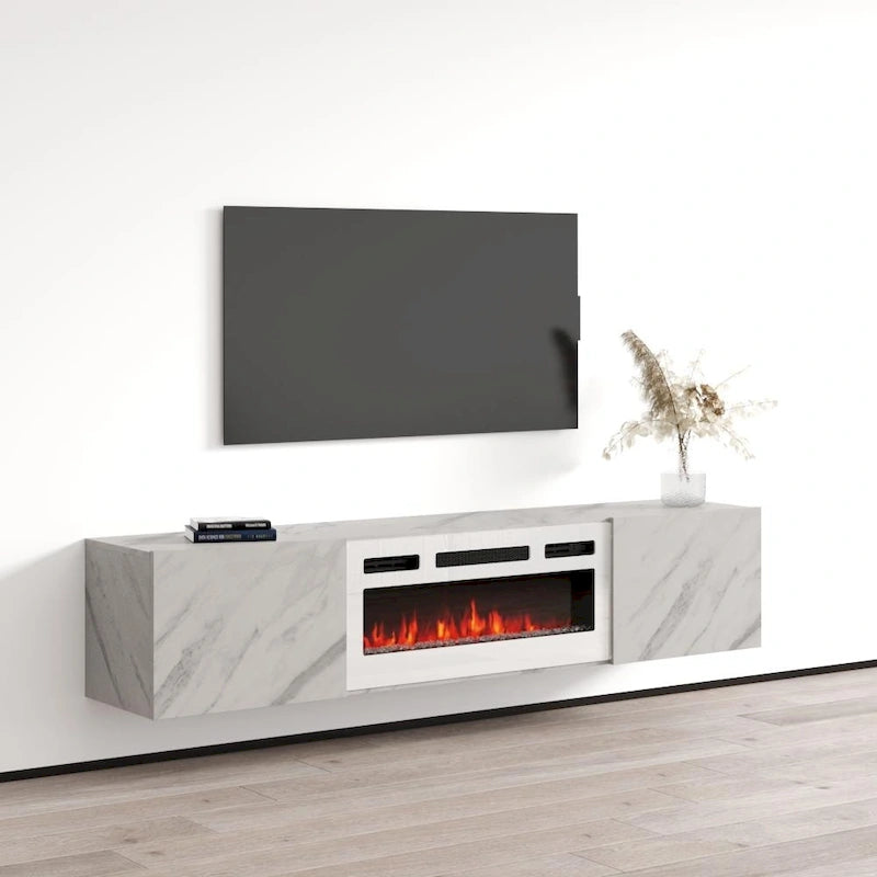 Meuble TV flottant Baja WH-EF avec cheminée