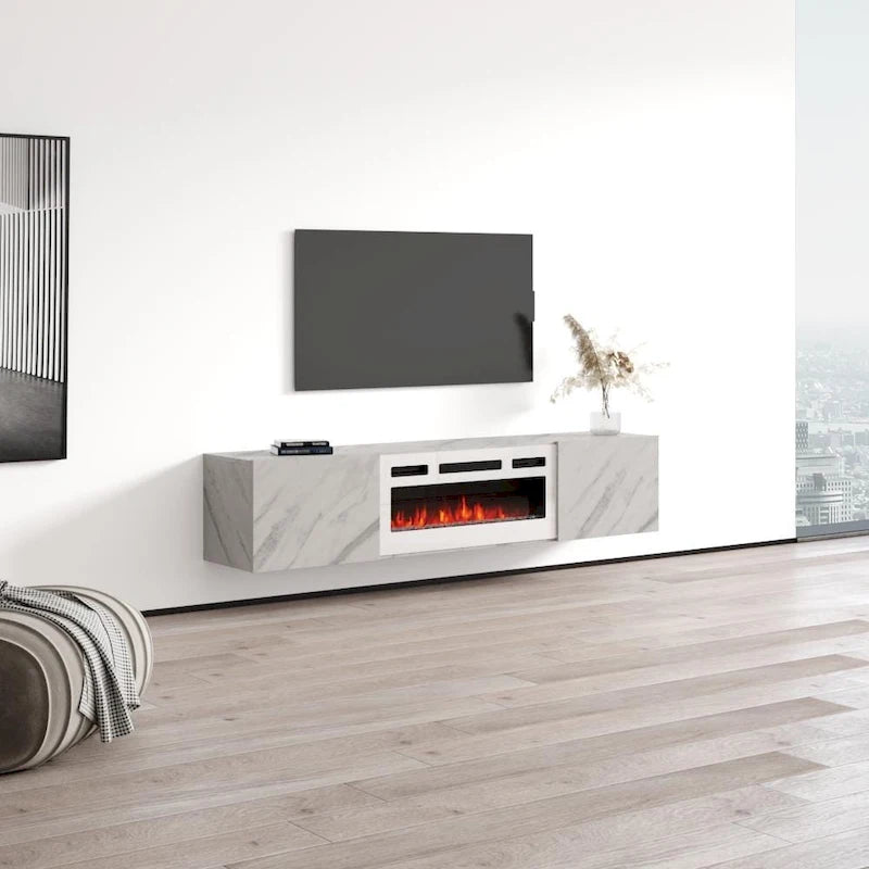 Meuble TV flottant Baja WH-EF avec cheminée