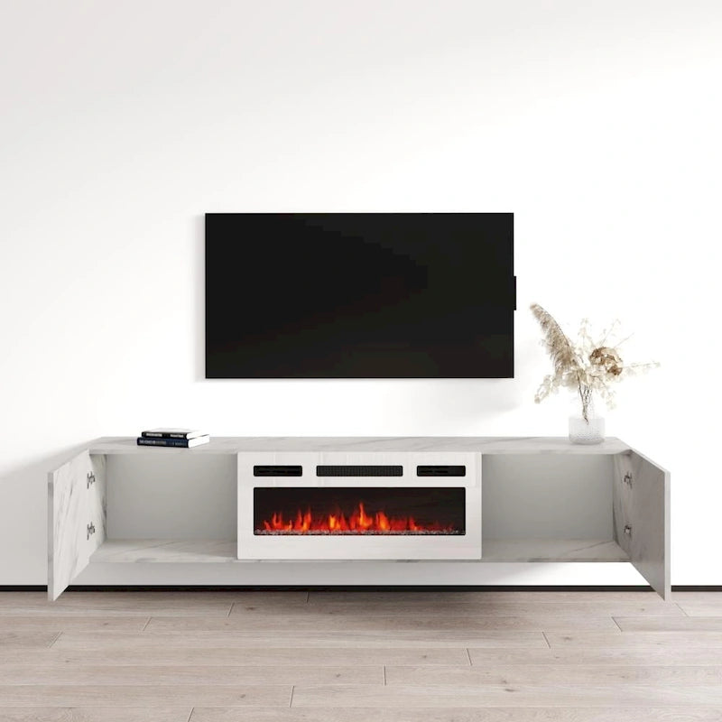Meuble TV flottant Baja WH-EF avec cheminée