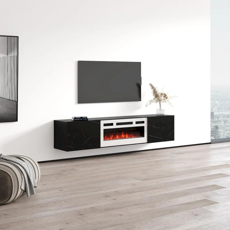 Meuble TV flottant Baja WH-EF avec cheminée