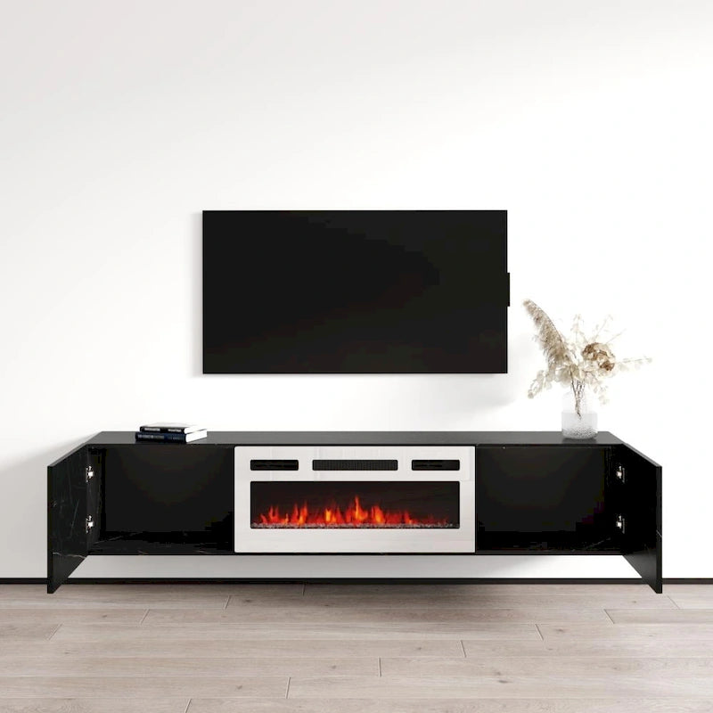 Meuble TV flottant Baja WH-EF avec cheminée
