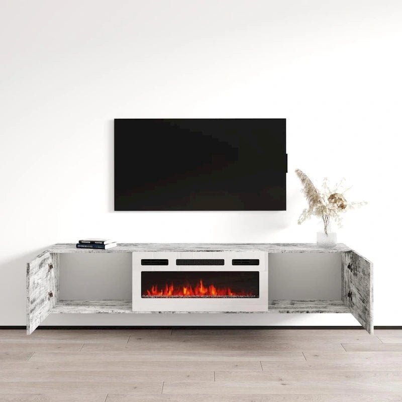 Meuble TV flottant Baja WH-EF avec cheminée