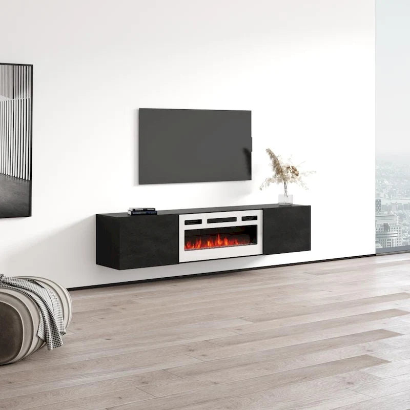 Meuble TV flottant Baja WH-EF avec cheminée