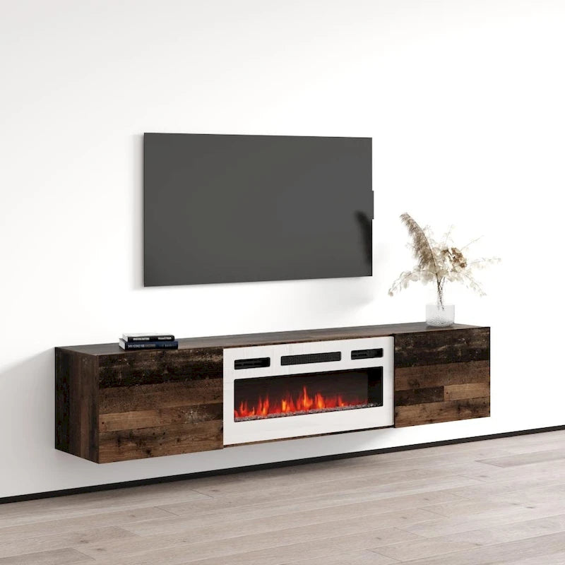 Meuble TV flottant Baja WH-EF avec cheminée