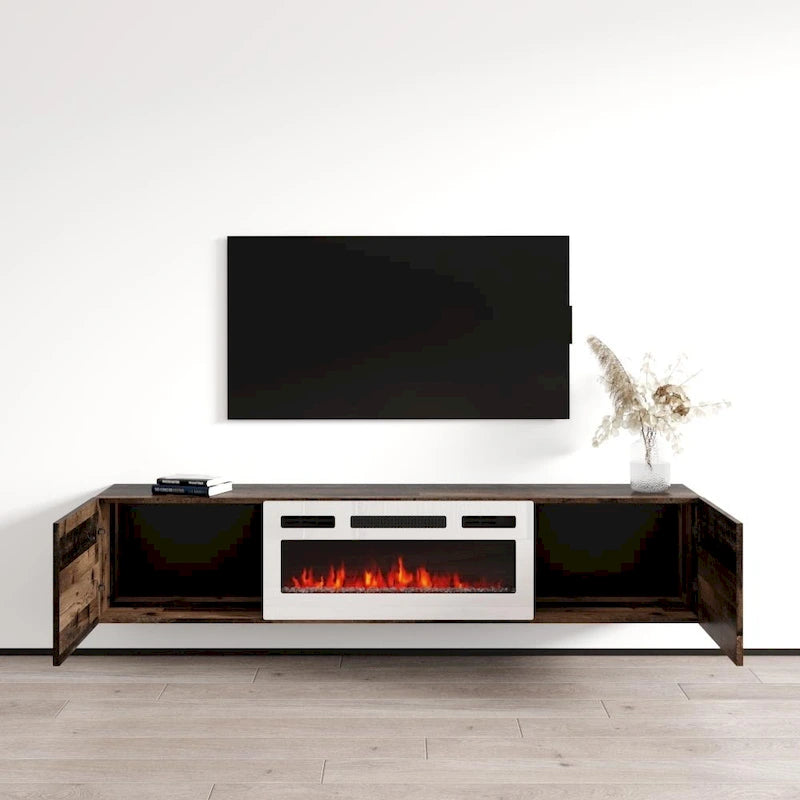 Meuble TV flottant Baja WH-EF avec cheminée