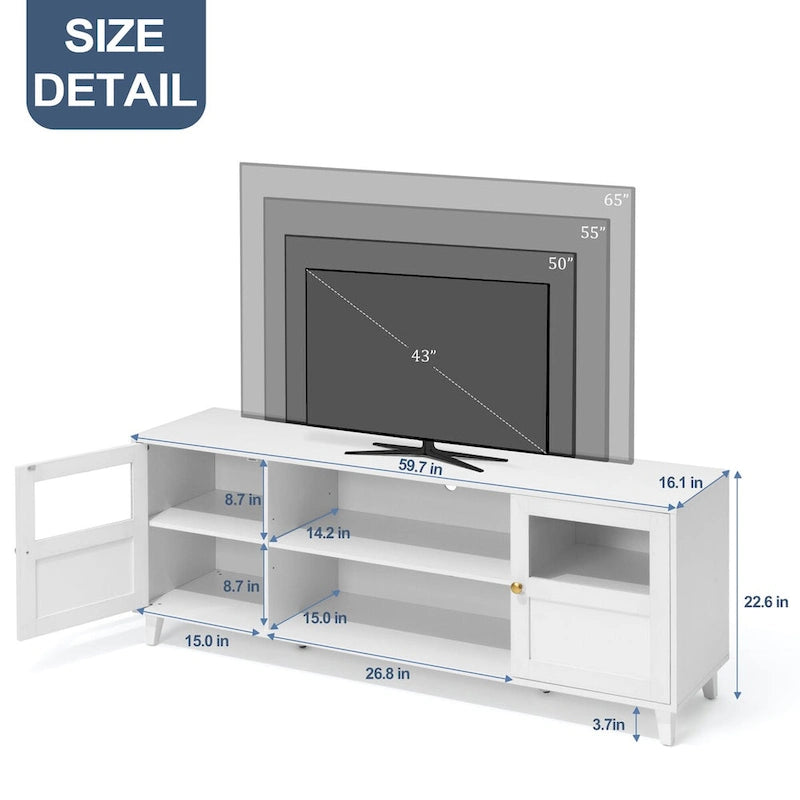 Meuble TV Console de divertissement avec lumières LED - 59,7 pouces L * 22,6 pouces H * 16,1 pouces P