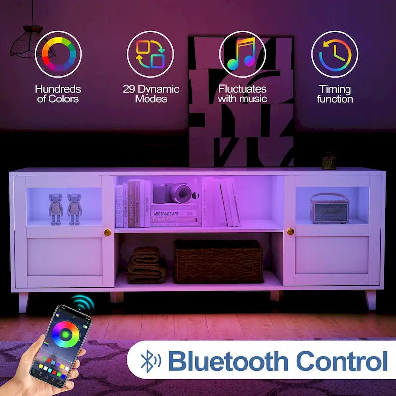 Meuble TV Console de divertissement avec lumières LED - 59,7 pouces L * 22,6 pouces H * 16,1 pouces P
