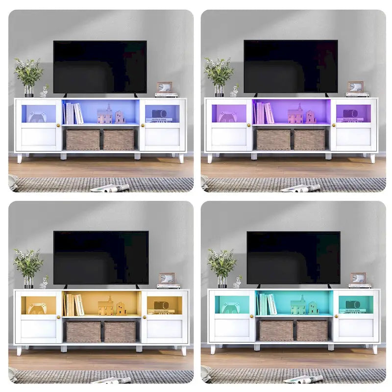Meuble TV Console de divertissement avec lumières LED - 59,7 pouces L * 22,6 pouces H * 16,1 pouces P