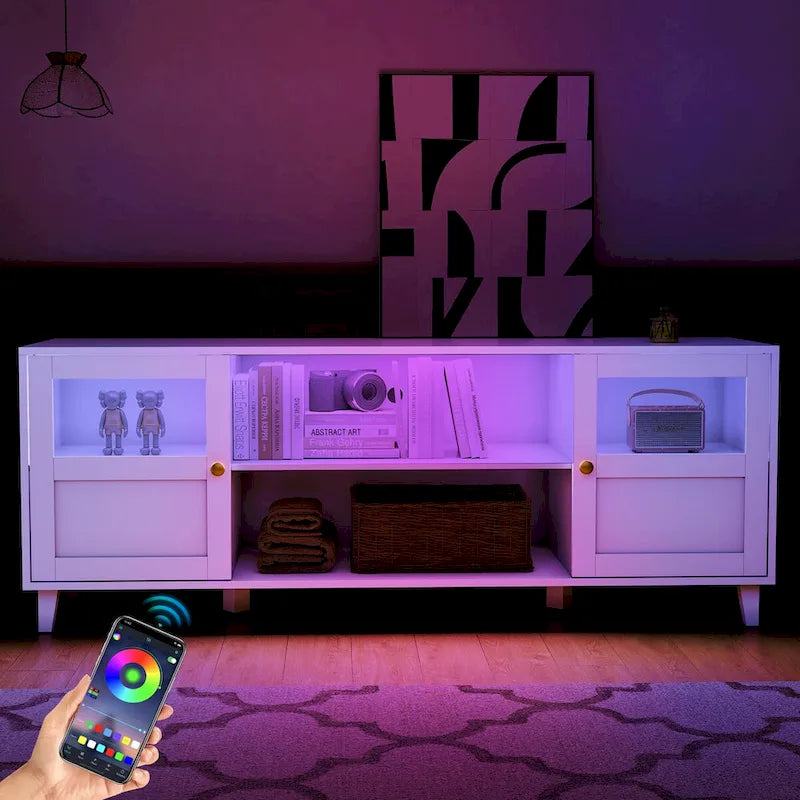 Meuble TV Console de divertissement avec lumières LED - 59,7 pouces L * 22,6 pouces H * 16,1 pouces P