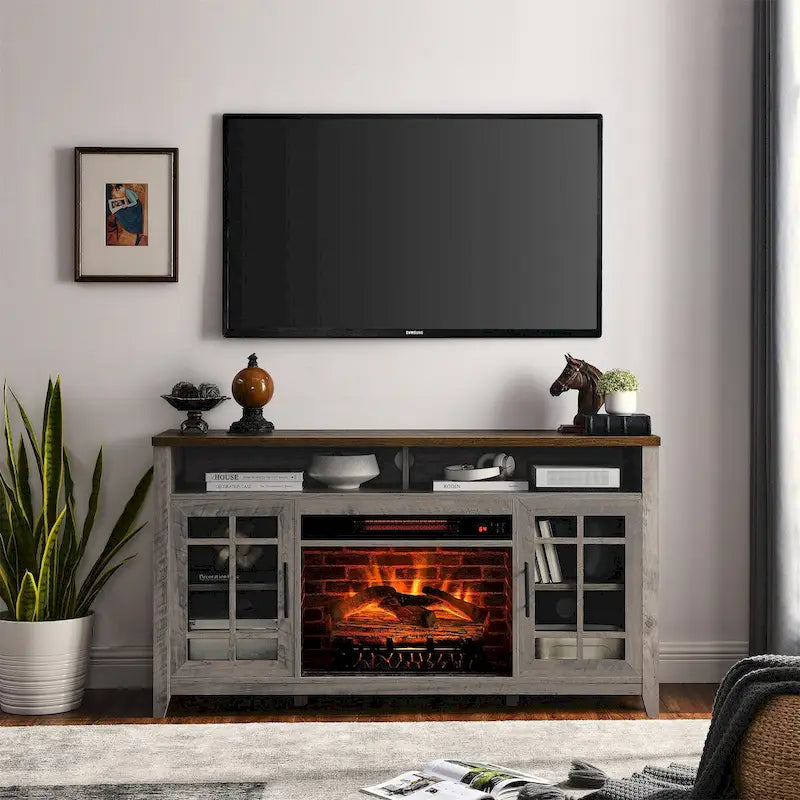 Meuble TV de 55 pouces avec cheminée électrique et insert chauffant KD