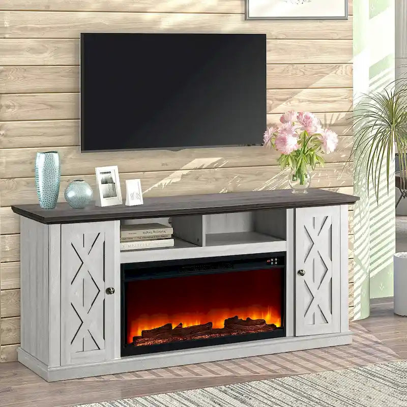 Meuble TV avec cheminée de 173 cm pour téléviseurs jusqu'à 75 po - 173 cm de largeur