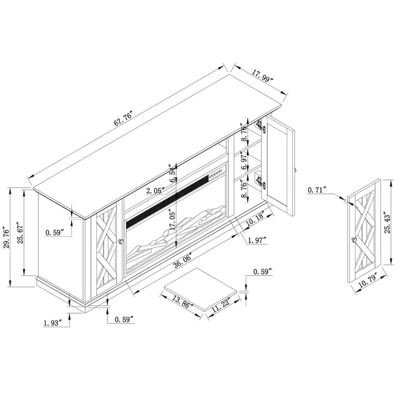 Meuble TV avec cheminée de 173 cm pour téléviseurs jusqu'à 75 po - 173 cm de largeur