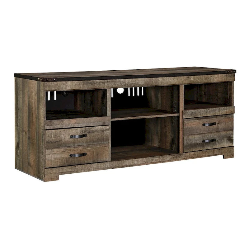 Meuble télé grand format Trinell décontracté avec option foyer brun