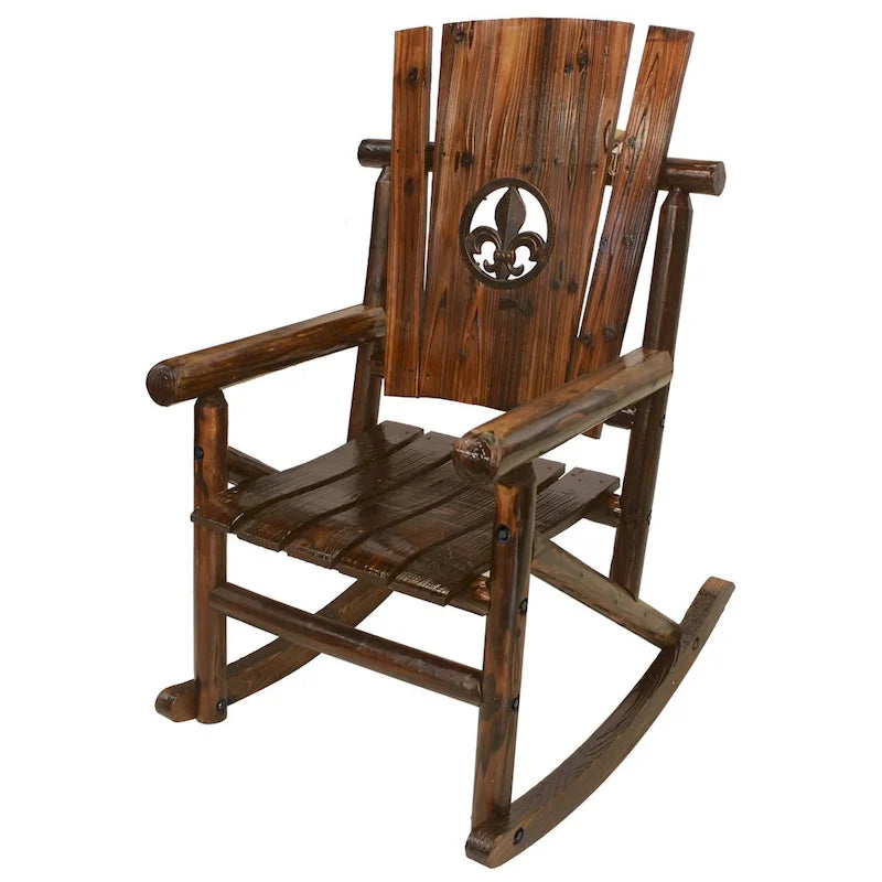 Fauteuil à bascule Leigh Country Char-Log pour adulte avec fleur de lys - Marron