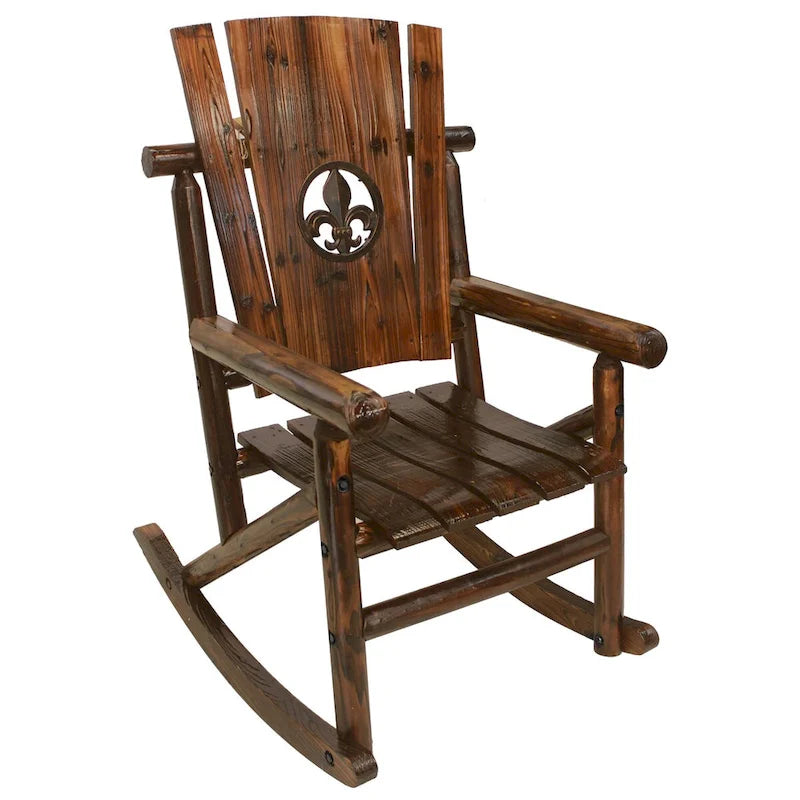Fauteuil à bascule Leigh Country Char-Log pour adulte avec fleur de lys - Marron