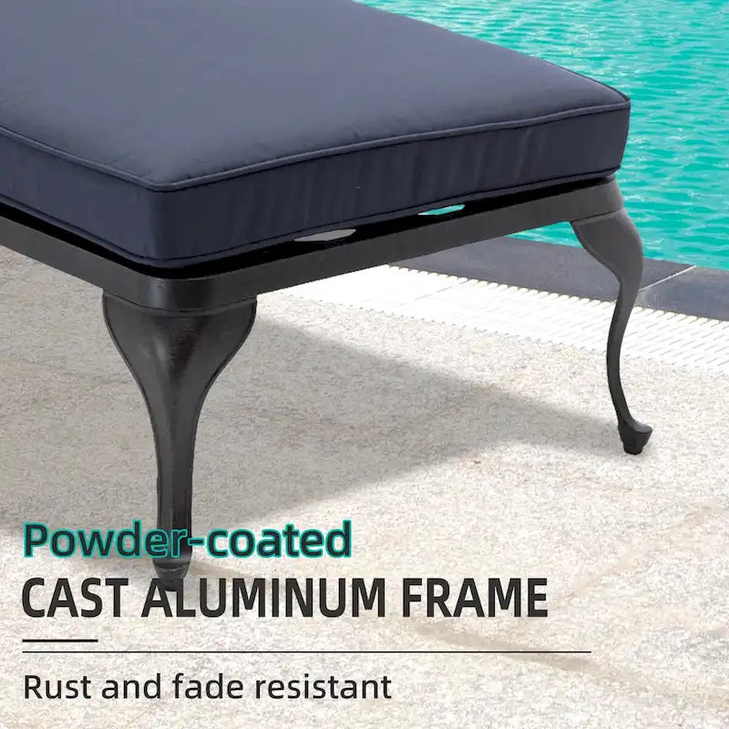Chaise longue de jardin inclinable en aluminium avec roulettes et coussins