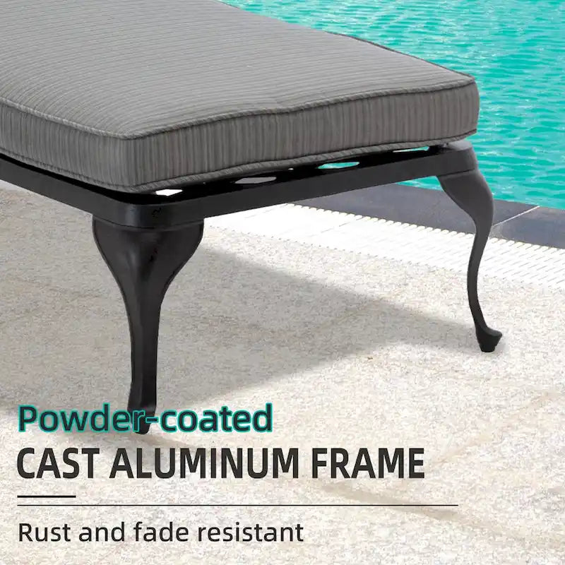 Chaise longue de jardin inclinable en aluminium avec roulettes et coussins