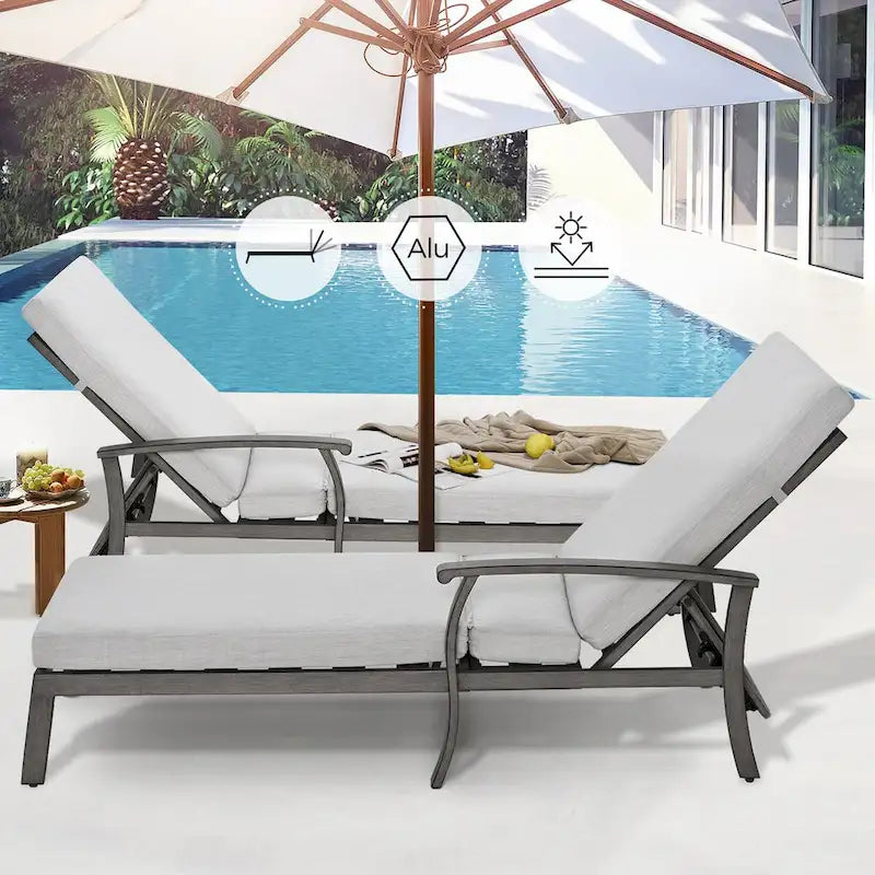 Chaise longue de jardin en aluminium gris