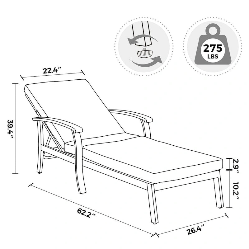 Chaise longue de jardin en aluminium gris